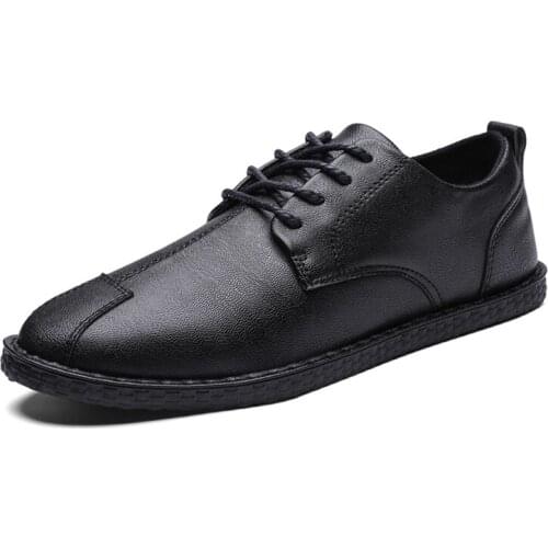 2020 Men Shoes Mans Casual PU Leather Shoes Spring Autumn Comfortable Flat Shoes Lace Up Fashion Shoes Zapatillas Hombre
