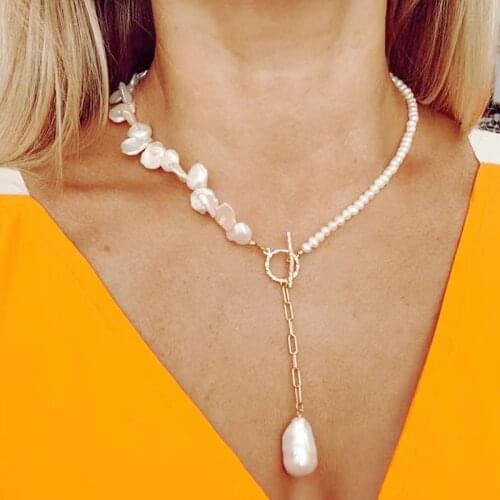 2020 New Trend Natural Freshwater Pearl Asymmetric Necklace High Quality Luxury Pendant Accessories Ladies Banquet Charm Jewelry