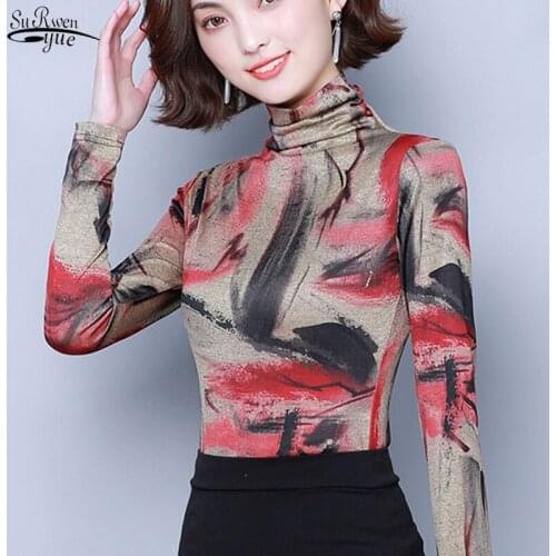 2021 New Long Sleeve Printed Blouse Women Tops Leopard Casual Turtleneck Pullover Women Shirt Clothes Chemisier Femme 7764 50