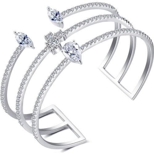 925 silver shiny rhinestone women open bangle charming jewelry