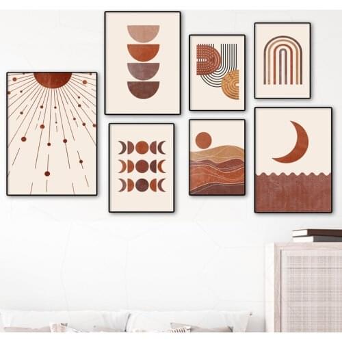 Mountain Sea Moon Line Abstract Landscape Wall Art Canvas Painting Nordic Posters And Prints Wall Pictures For Living Room Decor