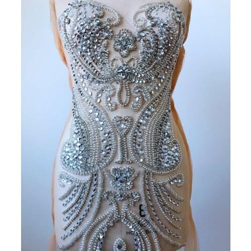 Rhinestone Applique Full Length Body Heavy Beaded Sequins Bodice Patches 107*38cm