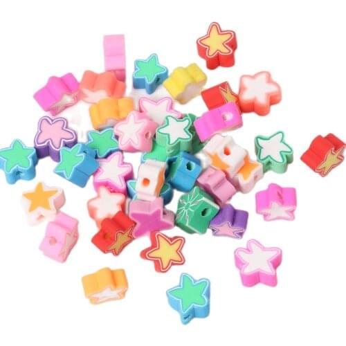 50pcs 10mm Five-pointed Star Polymer Clay Spacer Loose Beads for Jewelry Making DIY Handmade Bracelet Accessories