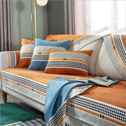 Urine-proof Anti-cat scratch sofa Cover Non-slip Chenille orange Couch cover four seasons universal