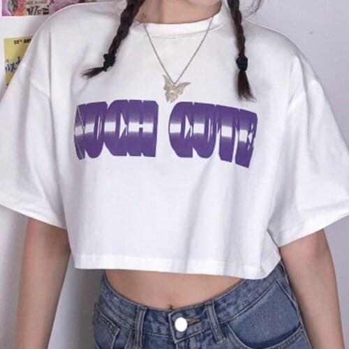 Women T-shirt Letter Print Fashion Crop Top Tops Streetwear Style Short Sleeve Loose Tee Summer 2021 Womens Ladies Clothing