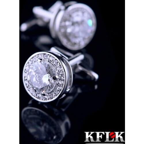 KFLK Jewelry shirt cufflinks for Unisex Brand Gift White Crystal Cuff link Wholesale designer Button High Quality guests