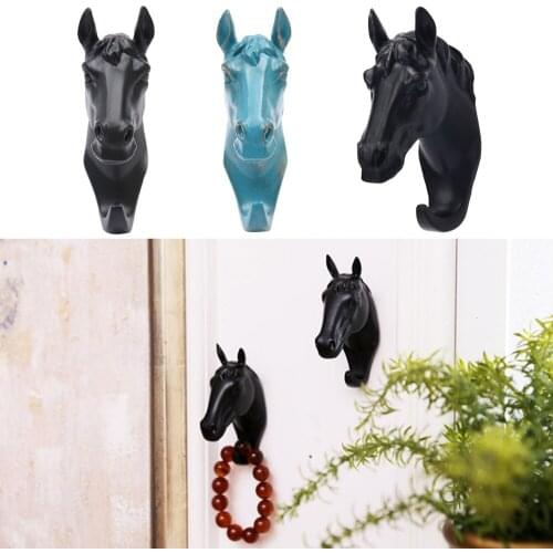 Brief Modern Resin Animal Head Crafts Horse Head Wall Hanging Door Robe Coat Hook Wall Decoration