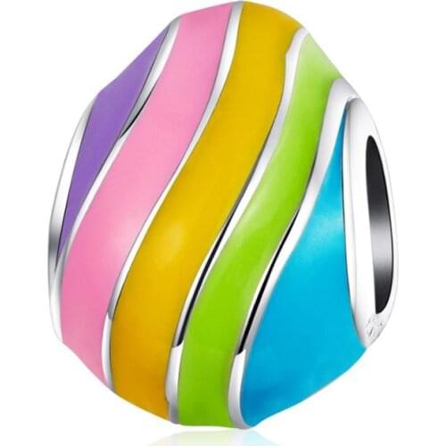 Creative Rainbow Egg Shape 925 Sterling Silver Charms Bangle Necklace Pendant Bead Diy Jewelry Funny Gift For Your Kids