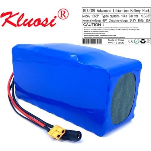 KLUOSI 13S5P 48V 16Ah 48V Battery 54.6V Lithium Battery Pack with 30A BMS for Motor Electric Scooter Vehicle Ebike Bicycle Etc