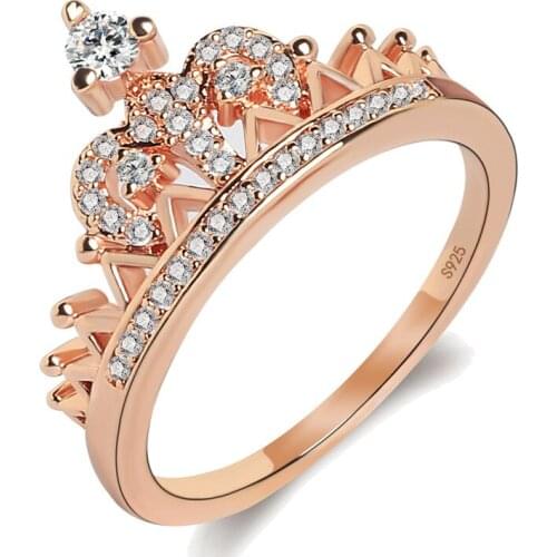 Micro-inlaid Simulation Zircon Ring Jewelry Gold Plating Birthday Engagement Love Ring Crown Wedding Rose Gold Ring for Women