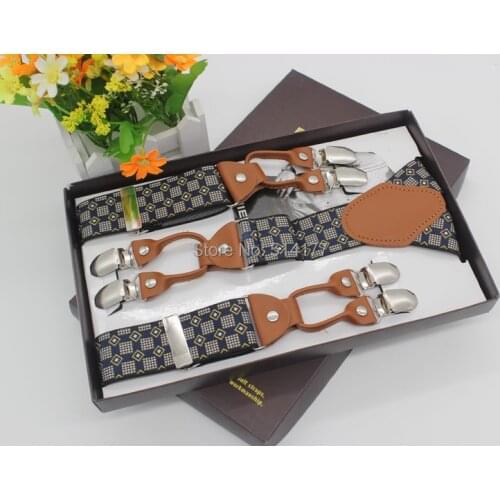 2019 New fashion checks vintage braces leather suspenders Adjustable 6 clip Mens suspenders fashion clothing recessionista