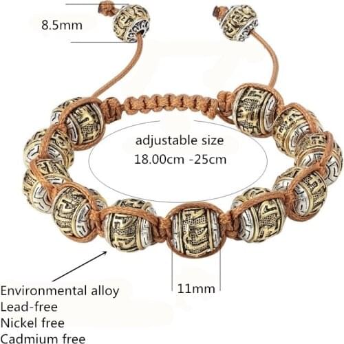 NEW Fashion Tibetan Buddhism Alloy Retro Bracelet Mens Six-Character Mantra OM MANI PADME HUM Metal Amulet Beads Bracelet Women