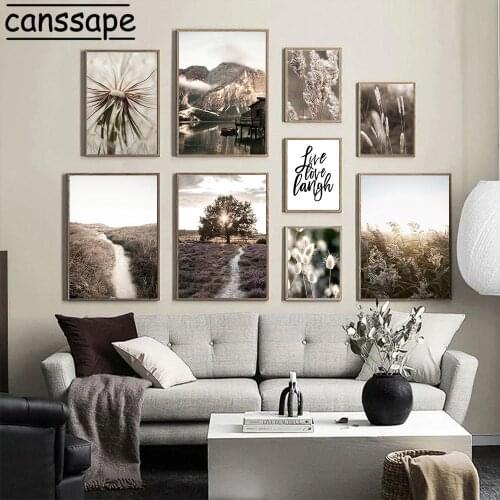 Landscape Painting Grass Print Mountain Lake Wall Art Posters Plant Hay Poster Nordic Wall Pictures For Living Room Decor