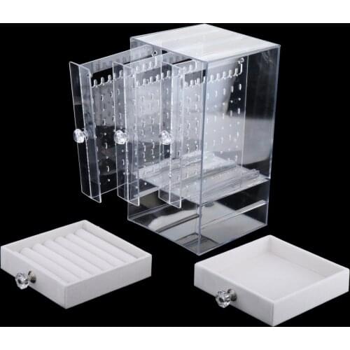 Plastic Earring Holder And Jewelry Organizer with Drawers,Dustproof Jewelry Rack