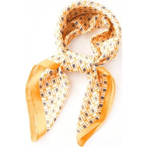 Yishine 70*70 CM 4 Colors New Silk Scarf Retro Grids Letter H Printed Women Shawl Satin Squares Head Bag Decorative Scarves