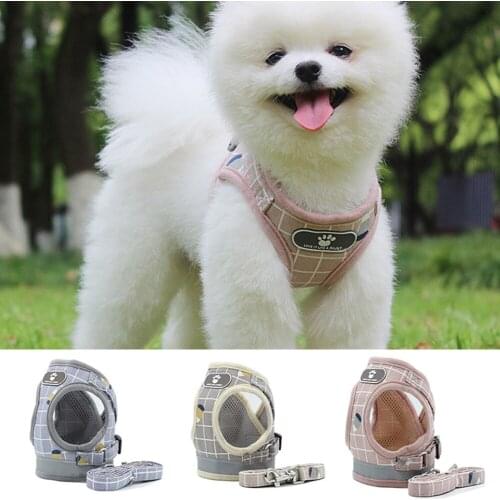 Dog Harness Reflective Puppy Kitten Collars Breathable Mesh Vest Adjustable Small Dog Cat Vest Harnesses Leash Pug Pet Supplies