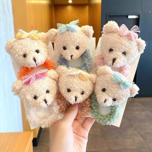 New Girls Cute Colorful Cartoon Bear Plush Scrunchie Kids Sweet Hair Decorate Tie Elastic Hair Bands Fashion Hair Accessories