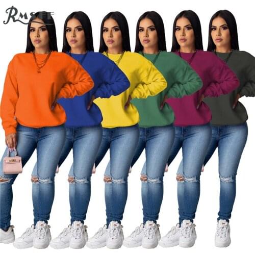 RMSFE 2020 O-neck Full Sleeve Fashion Solid T-shirt Cloth Women Full Slee Top Loose Hip Pop T-shirt