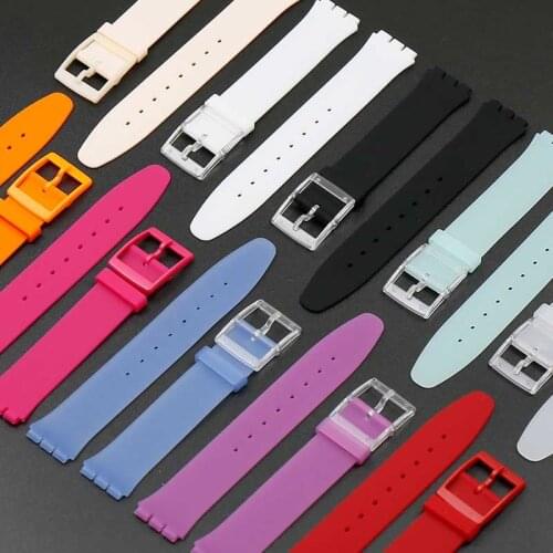 Silicone strap 16mm for Swatch SKINSFK30SFK361SFK397SVUB100SVOW100 men and women waterproof sports rubber strap buckle