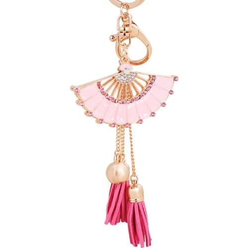 Rhinestone-Crystal Tassel-ball-fan Keychain Purse Charms Enamel keyring Pendant Women Handbag Charms Pendant Key chain Ring