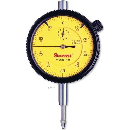 STARRETT 3081-481/5 3025-481 Dial Indicator, 0-5/10mm Range, 0-100, 0.01mm Grads, 1.0mm Range Per Rev