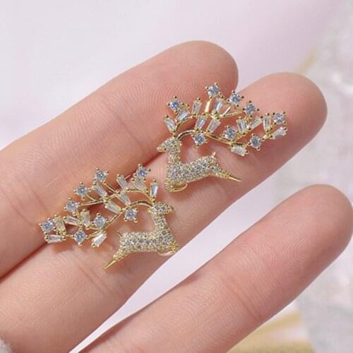 Xinbada 14k Real Gold Jewelry Micro Inlaid Zircon Full Diamond Elk Luxury Earrings for Woman Holiday Daily Fashion Earring