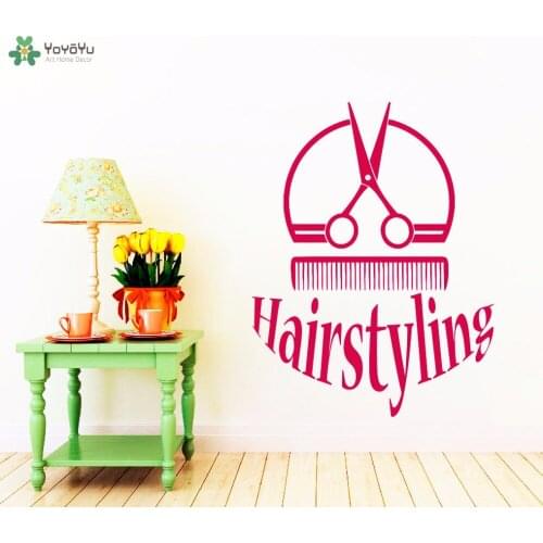 YOYOYU Wall Decal Hairdressing Girls Beauty Salon Wall Stickers Hairstyling Scissor Combs Pattern Home Decor Removable DIY SY598