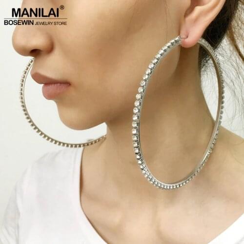 MANILAI Luxury 100mm Diameter Big Crystal Hoop Earrings Statement Jewelry Rhinestones Earrings For Women Wedding Brincos