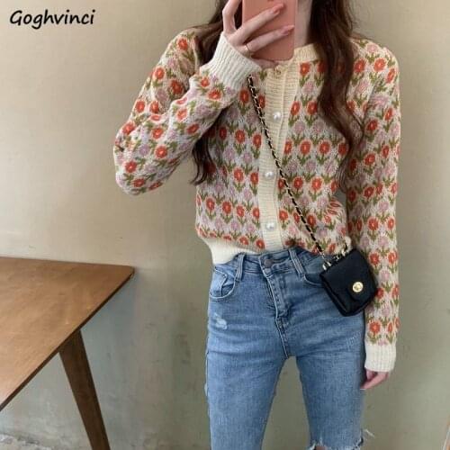 Cardigan Women Autumn Knitting Floral Button Long Sleeve French Style Vintage New Sweet Girls Loose Chic Casual Tops Fashion Ins