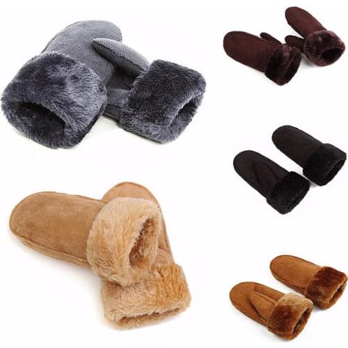 Winter Women Wool Gloves Genuine Leather Gloves Ladies Leather Mittens Thicken Warm Cute Sheepskin Women Gloves Outdoor