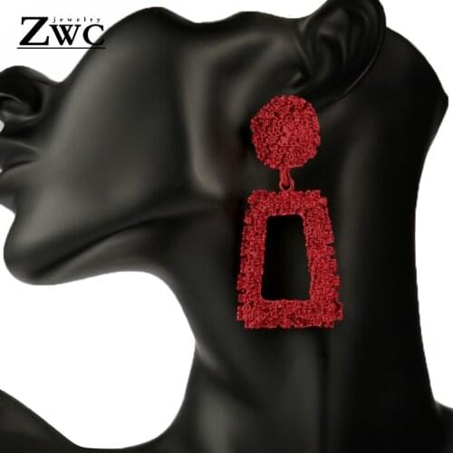 ZWC New Elegant Big Vintage Metal Earrings for Women Gold Color Geometric Statement Drop Earring Hanging Fashion Trend Jewelry
