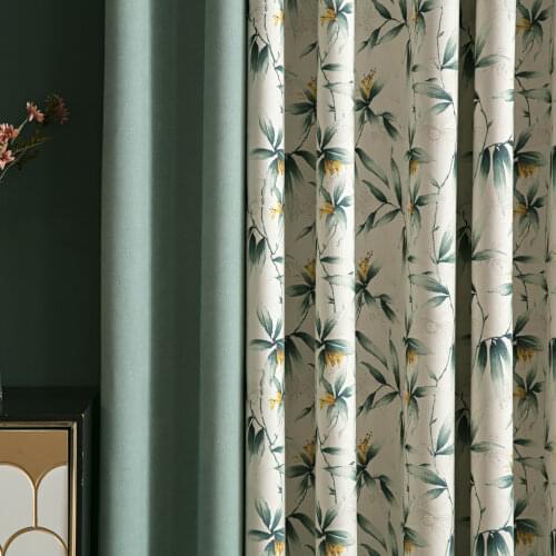 2021 Green Leaves Curtains for Living Room Nordic Window Curtain Bedroom Thermal Insulating Drapes Modern Blinds Home Decor