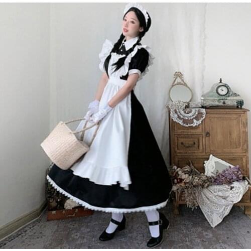 2021 Women Maid Outfit Anime Long Dress French Court Maid Dress Lolita Dresses Cosplay Costume For Woman