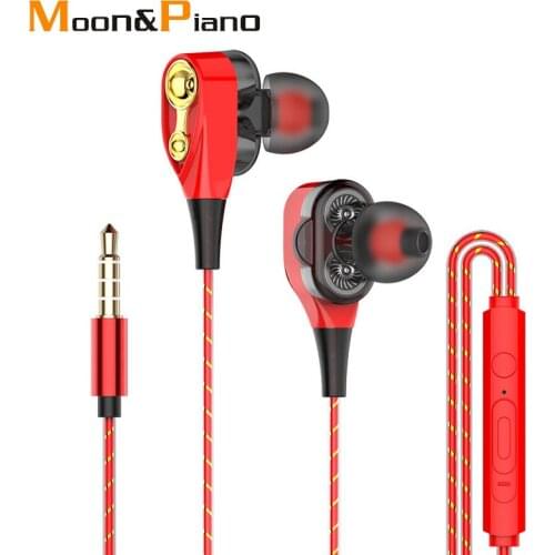 3.5mm In-ear Headphones double dynamic ring Sports Earphone 1.2m Wired Headphone cable for Universal Smart Mobile Phone