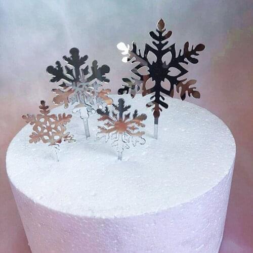 4PCs Snowflake Cake Topper For Christmas Winter Birthday Party Cupcake Decor