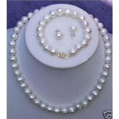 7-8mm Real White Cultured Pearl Necklace Bracelet Earring Set