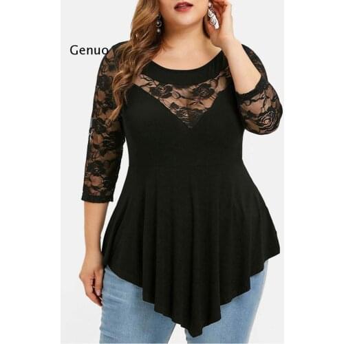 Large size Women blusas Sexy O-Neck Tshirt Plus Size 6XL Long Sleeve T-shirt Female Casual Hollow Lace Tees Tops Clothes