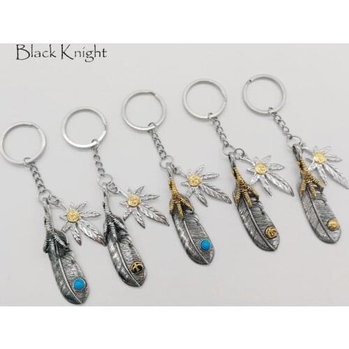 Black Knight 2 tone Stainless Steel Feather Maple leaf key chain fashion Eagle Feather & Maple Leaf key chains CARA0356-KC
