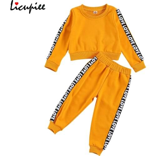 Baby Fall Shirt, Pants Suit, Letters Printed Round Neck Long Sleeve Top, Girl Sports Running Jogger Trousers 2-7 Years