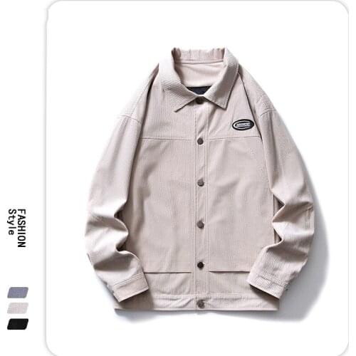 J151 Autumn Corduroy Jackets Cargo Simple Baseball Lapel Loose Sport Casual Solid Color Student Campus Style Mens Coats Outdoor