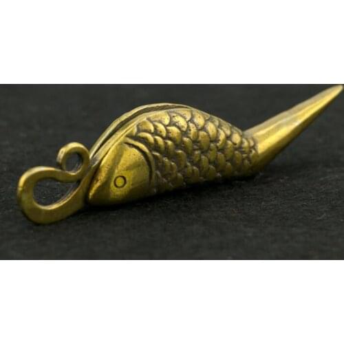 Collection Chinese Brass Carved Animal Fish Shape Small Knife Exquisite Small Pendant Statues