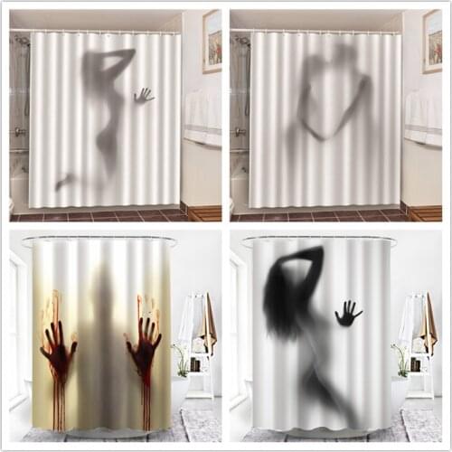 Beauty Women Bathing Figure Bath Room Decoration Shower Curtains Red Handprint Waterproof Washable Bathroom Curtain High Quality