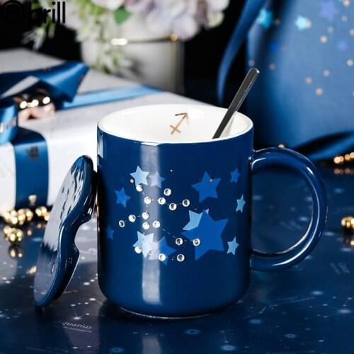 Twelve Constellations Ceramic Mug with Lid and Spoon Luxury Gift Box Packaging Creative Personality Mugs Coffee Cups Couple Gift