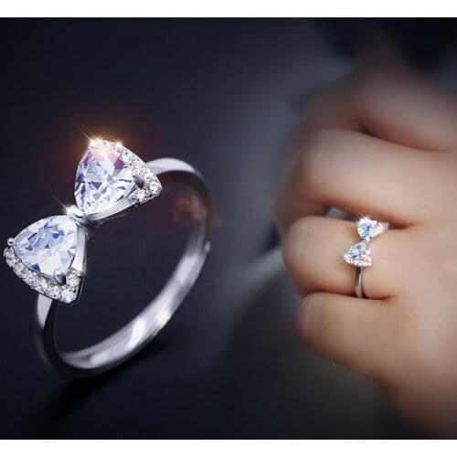 Trendy Sweet Bowknot Crystal Rings For Women AAA Zircon Cubic Elegant Bow Open Finger Rings Wedding Engagement Jewelry