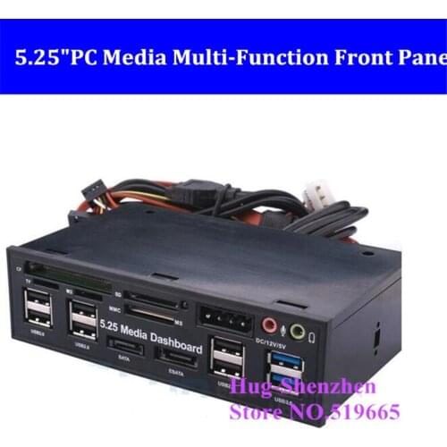 5.25"PC Media Dashboard Multi-Function Front Panel 2-Port USB 3.0 +6-Port + USB2.0 All In 1 Card Reader + eSATA+ SATA+Auido Port