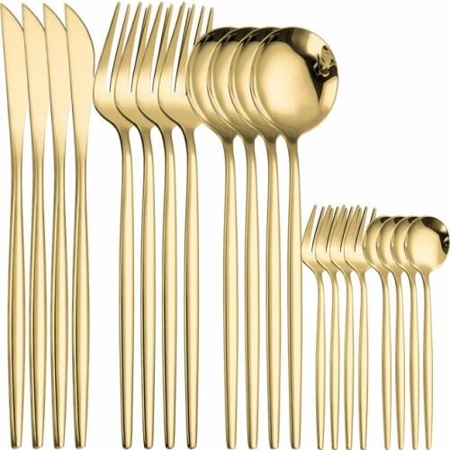 20Pcs/set Gold Cutlery Set 18/10 Stainless Steel Dinnerware Silverware Flatware Set Dinner Knife Fork Spoon Dropshipping