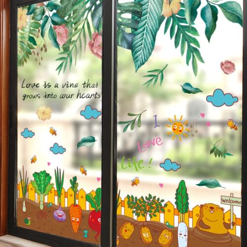 Green Leaves Wall Stickers DIY Cartoon Vegetables Mural Decals for Kids Room Baby Bedroom Baseboard Home Decoration Accessories
