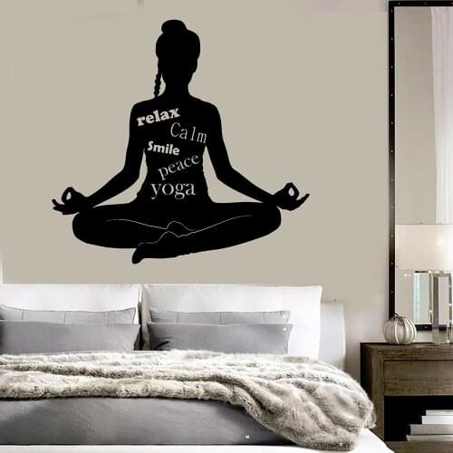 Yoga postures Wall Decal Meditation Room Words Yoga Buddhism Wall Stickers Vinyl Decal for Home Yoga Decoration Wallpaper B458