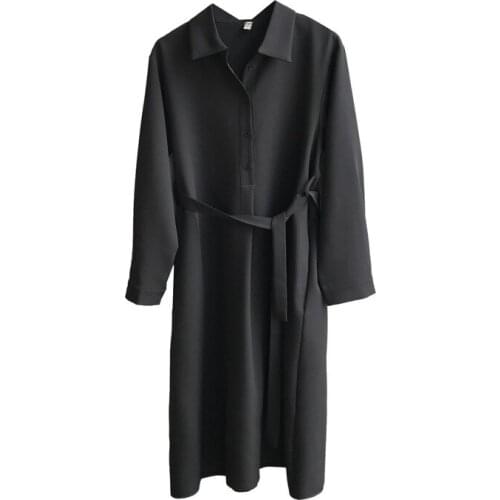 2021 Autumn New Thick Chiffon Fold-down Collar Long Shirt Dress Womens Waist Hugging Slimming Dress 1667 Tao Sichuan