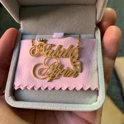 Romantic Love Jewelry Personalized Crown and Butterfly Letter Necklaces Stainless Steel Couple Name Necklace Collier Femme BFF